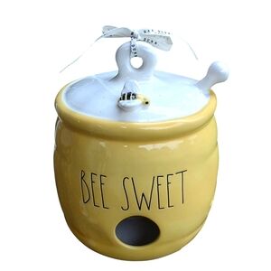 Rae Dunn Artisan Butter Yellow Birdhouse Honey Jar with Bees